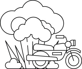 A motorcycle is shown in a drawing with a cloud in the background