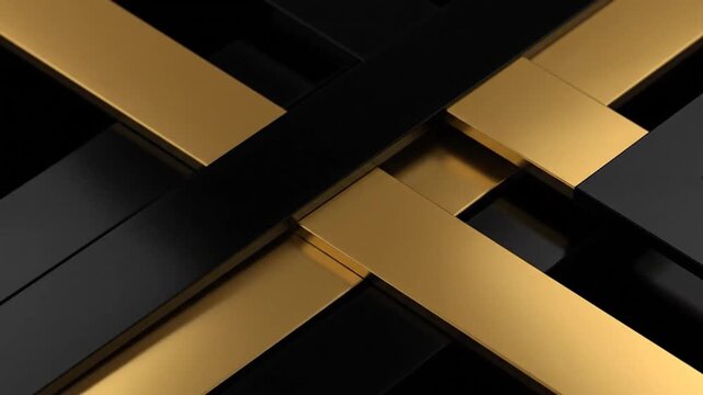 Abstract golden and black interlocking geometric rectangles creating a dynamic pattern