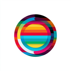 Obraz premium 青、赤、黄色の曲線が交差する立体丸型デザイン、モダン、クリエイティブ、テクノロジー、デジタルアート、アイコン、ロゴテンプレート、ビジュアル素材