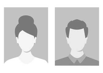 Simple gray avatars representing male and female profiles. Passport photos and more. Stock Illustration