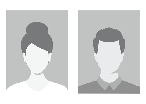 Simple gray avatars representing male and female profiles. Passport photos and more. Stock Illustration