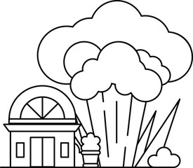 A house is shown next to a cloud of smoke