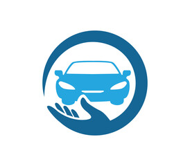 Hands Protecting Car Silhouette Logo (Insurance/Automotive Care)