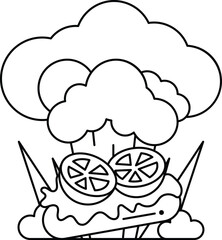 A cartoon of a chef with a big cloud of smoke coming out of his hat