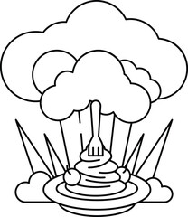 A plate of food with a fork on it is surrounded by a cloud of smoke