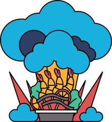 Naklejka premium A white and black drawing of a basket of food with a cloud in the background