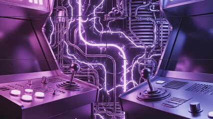 Retro Arcade Room with Neon Lights A Nostalgic Gaming Experience Featuring Classic Arcade Cabinets and a Futuristic Ambiance Perfect for Gaming Enthusiasts and Retro Tech Lovers. - Powered by Adobe