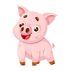 Cute vector cartoon pig character for kids, perfect for nursery designs, posters, stickers, educational materials, and playful childrens illustrations