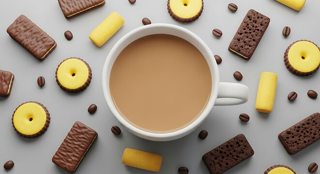 Coffee with Cookies and Coffee Beans on Gray Background