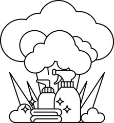 A cartoon of a woman spraying a cleaning solution on a dirty surface