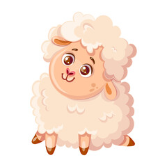Cute vector cartoon sheep character for kids, perfect for nursery designs, stickers, educational materials and also suitable as a friendly illustration for natural, organic farm related food products.