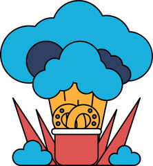 A cartoon drawing of a cloud with a pot of food in it