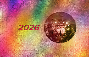 Party disco mirror ball reflecting green lights with aurora borealis