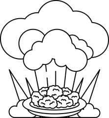 A white background with a cloud and a plate of food
