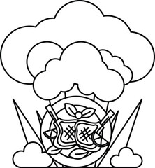A plate of food with a chef hat on top of it