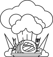 A chef is cooking food in a kitchen with a cloud of smoke