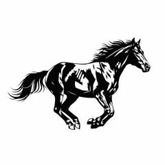 Dynamic Black and White Horse Illustration in Full Gallop.