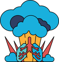 A black and white drawing of a cloud with a pair of lungs in the middle