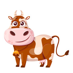 Cute vector cartoon cow character for kids, suitable for nursery designs, stickers, learning materials, and also perfect as a friendly illustration for dairy and food product packaging