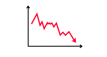 financial crisis on economic graph with red arrow on white background. Financial fall on economy market