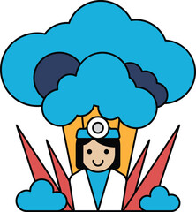 A woman is standing in front of a large cloud
