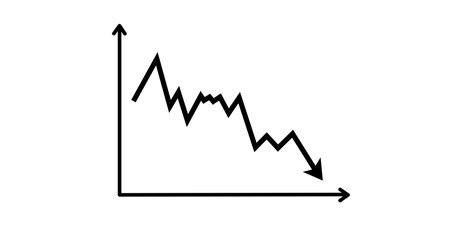 financial crisis on economic graph with black arrow on red background. Financial fall on economy market