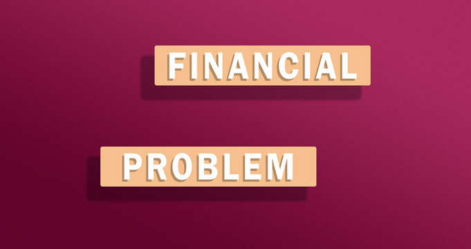 financial problem, financial crisis concept for risk, economic uncertainty, business problems. Rectangluar blocks on deep maroon background. Copy space. 3D rendering.