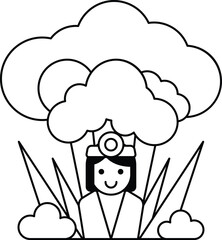 A woman is standing in front of a large cloud