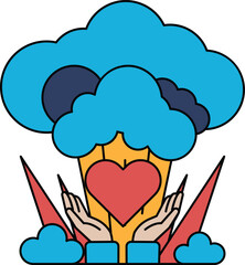 A drawing of a heart surrounded by two hands holding a tree