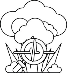 A black and white drawing of a bomb with a heart on it
