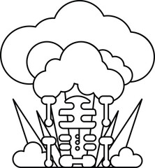 A black and white drawing of a skeleton