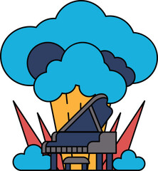 A piano is shown in the middle of a cloud