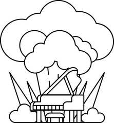 A piano is shown in the middle of a cloud