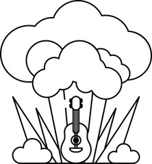 A guitar is in the middle of a cloud