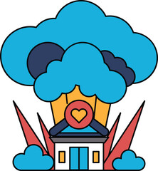 A house is shown with a cloud of smoke coming out of it