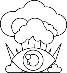 A cartoon drawing of a cloud with a large eye in the middle