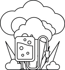 A cartoon drawing of a cloud with a medical device in the middle