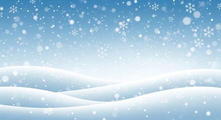 Snowy peaks and falling snowflakes in soft blue tones. A dreamlike, bokeh-effect abstract landscape for Christmas and winter-themed designs.