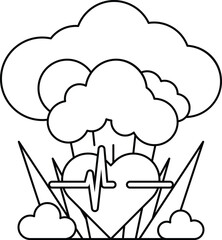 A heart with an ECG on it is surrounded by clouds