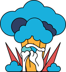 A black and white drawing of a mushroom growing out of the ground