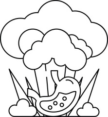 A cartoon drawing of a heart with a stomach and a cloud in the background