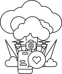 A drawing of a cloud with a camera and a heart