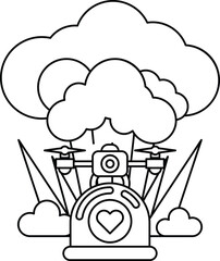 A cartoon drawing of a rocket with a camera on it