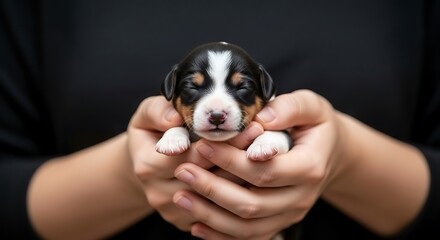 Small Puppy Held Gently in Hands