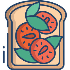 Stylized Illustration of a Slice of Bread Topped with Sliced Strawberries and Green Leaves on a Transparent Background Simple Food Icon for Breakfast or Healthy Eating Concepts