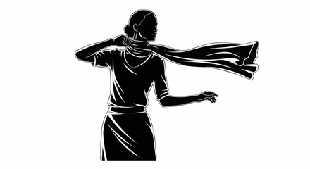 Elegant silhouette of a woman with a long flowing scarf.
