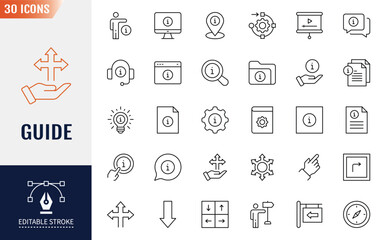 Guide icon set. Info, guide, information, instructions, and more. Outline Icon Collection. Vector illustration. Editable stroke
