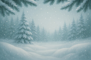 Fototapeta premium Snowy forest scene showcasing pine trees and falling snowflakes in wintertime