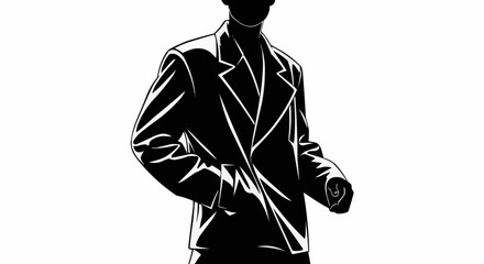 Silhouette of a Man in a Stylish Suit, Posing with Confidence.