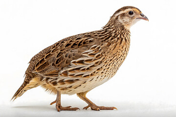 Elegant Quail Portrait: A solitary quail, showcasing intricate feather patterns, stands poised, exhibiting the delicate beauty of avian life.